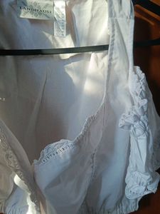 White Cotton Blouse with Smocked Details