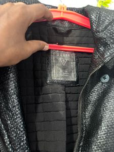 GUESS Shiny Black Double-Breasted Trench Coat