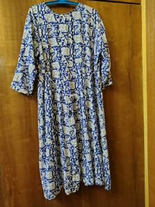 🔥XL Royal Blue &amp; White Block Print Kurta