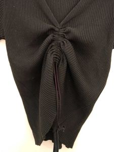 Black Ribbed Ruched V-Neck Top