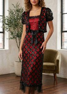 Sparkling Red & Black Dress with Shrug