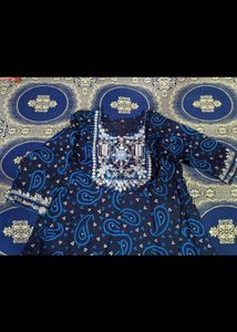 Elegant Navy Bandhni print Kurta with embroidery