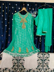 Green Embellished Ethnic Kurta