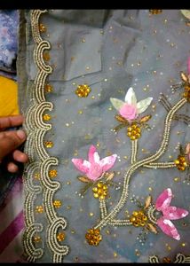 Embellished Grey Saree with Blouse