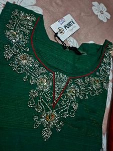 Embellished Green Kurti Set