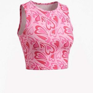 Pink Heart Pattern Crop Tank Top
