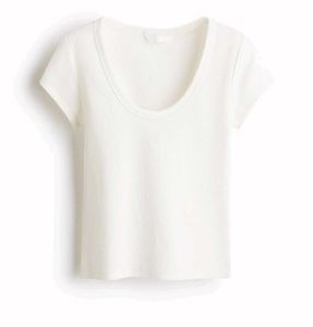 Cream Ribbed Short Sleeve Top