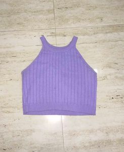 Purple Ribbed Halter Neck Top
