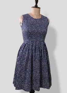 Navy Floral Print Sleeveless Dress