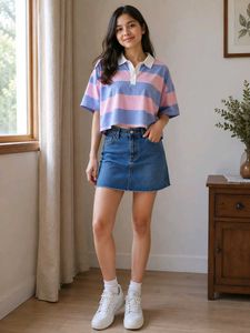 h&m Classic Blue Denim Midi Skirt nd top