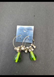 Fashionable Hoop Earrings with Green Beads