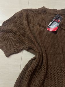 Brown Knit Short Sleeve Top