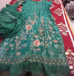 Green Floral Print Kurta with dupatta