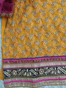 Yellow Embroidered Kurta with Dupatta