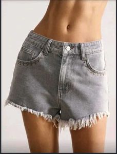 Studded Grey Denim Shorts
