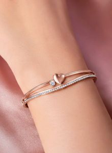 Rose Gold Heart & Crystal Bangle