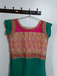 Elegant Teal &amp; Pink Anarkali Gown