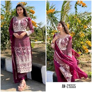 Elegant Pink Embroidered Kurta Set with Dupatta