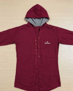 combo of Maroon and green checked Hooded shirt