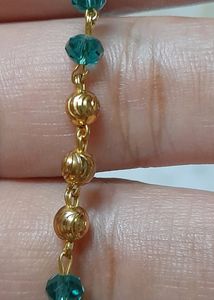Green Crystal and Golden Design Beads Long Chain