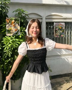 New with tag Korean Chic Black & White Smocked Top