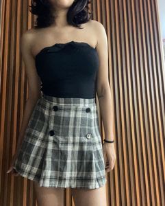 Plaid Mini Skirt with Button Detail