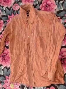 Men's Peach Printed Button-Up Shirt