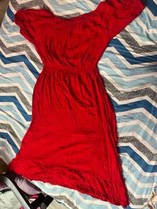 Chic Off-Shoulder Red Midi Dress
