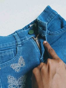Denim Shorts with Butterfly Embroidery