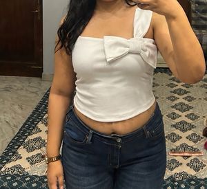 Cute Bow Detail White Crop Top