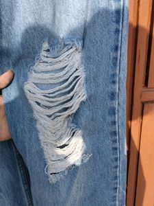 Blue Ribbed Wide Leg Jeans