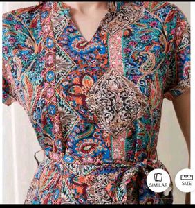 Boho Print Midi Dress with Belt