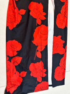 Black Rose Print Spaghetti Strap Dress