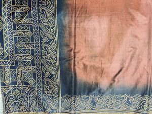 Brown Saree With Blue Bandhej Print Pallu