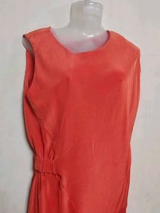 Chic Orange V-Neck Sleeveless Midi Dress