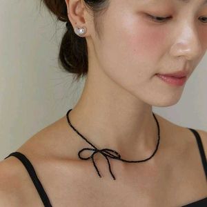 Black Beaded Bow Necklace🖤