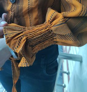 musturad yellow with geometric printed top
