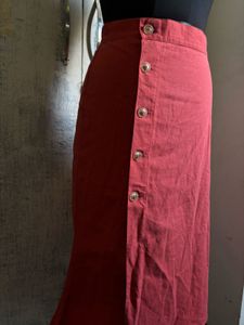 Women's Red Button-Front Midi Skirt