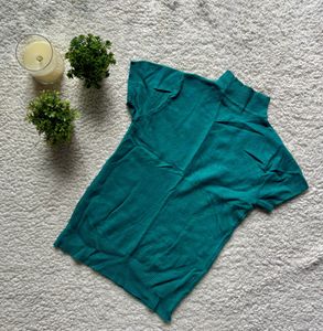 Teal Mock Neck Short Sleeve Top