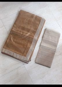 Embroidered Brown Saree with Blouse Piece