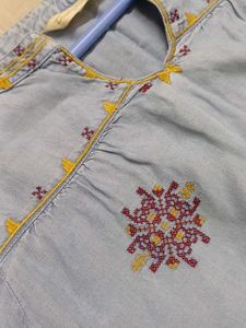 Embroidered Denim Top