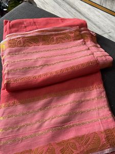 Elegant Pink Saree with Golden Border