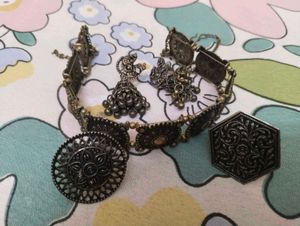 Boho Oxidized Silver Jhumka Necklace Set
