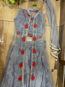 Grey Embroidered Lehenga Choli Set
