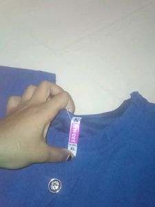 Blue Casual Long Sleeve Top(hip stretchable)