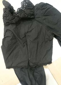 Black Puff Sleeve Square Neck Top