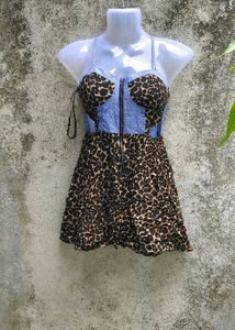 4 item  Leopard Print Denim Corset Dress