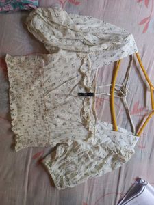 White Floral Print Smocked Crop Top