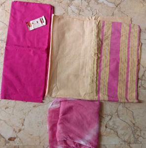 Unstitched Pink Striped Kurta Set dress material