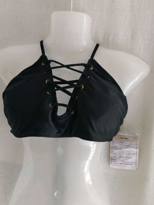 Black Lace-Up Bikini Top